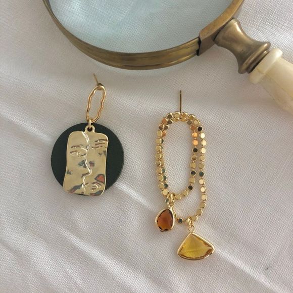 New Picasso Earrings Face Earrings 14K Gold Face Earrings Abstract Earrings - Picture 6 of 7